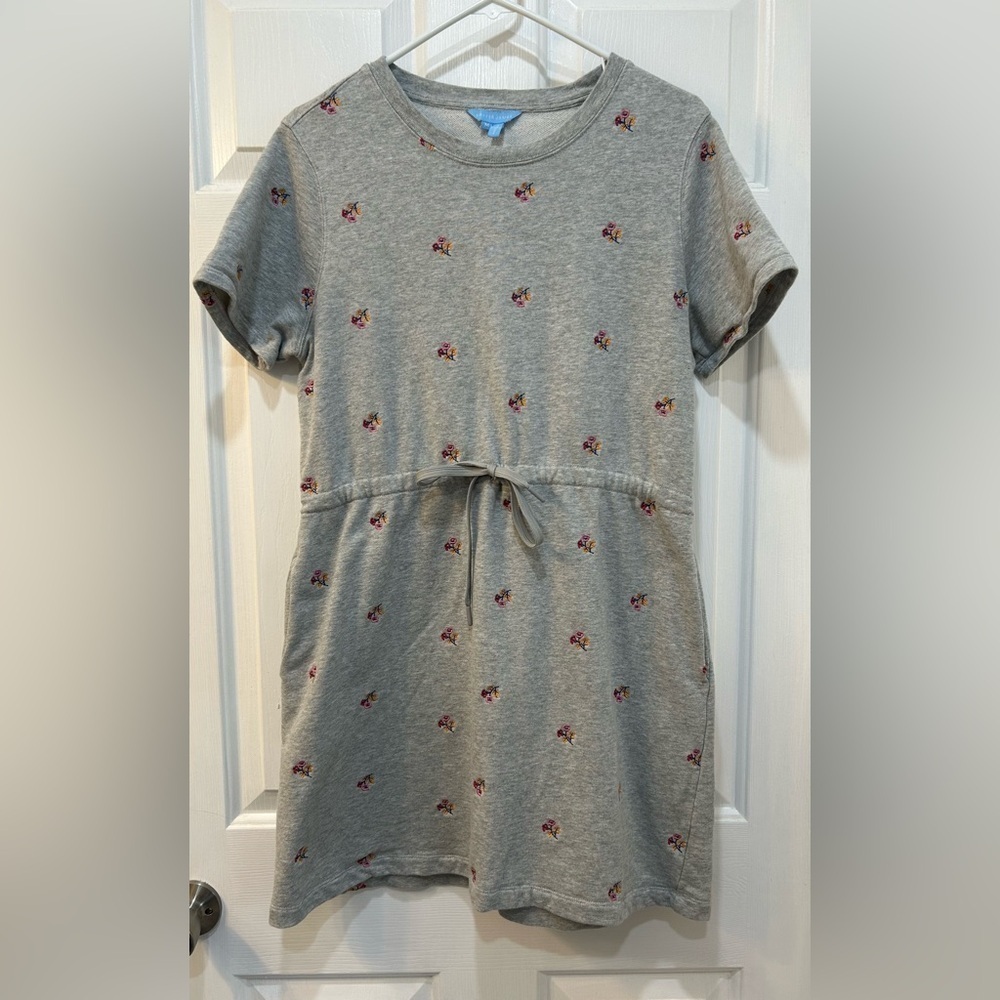 Draper James Gray Mini Dress with Pink Floral Embroidery